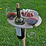 Outdoor Portable Wine Table,Petite Table Pliante Bois Pas Cher Jardin Ronde,Mini Table De Pique-Nique Portable en Bois avec Boissons, Pliable ...