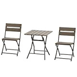 Outsunny Ensemble Bistro de Jardin 3 pièces Pliables Design Contemporain Table carrée et 2 chaises à Lattes métal époxy PE ...