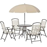 Outsunny Ensemble Salon de Jardin 6 pcs - Table Ronde + 4 chaises Pliables + Parasol - Acier époxy café ...