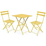 Oviala Table bistrot de Jardin et 2 chaises Pliantes en Acier Jaune