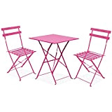Oviala Table de Jardin et 2 chaises Acier Rose