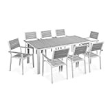Oviala Table et chaises de Jardin Aluminium et polywood 8 Places Gris Clair