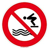 Panneau Interdit de plonger, plongeon interdit. Panneau interdiction piscine. Sticker, PVC ou Alu, au choix - Diamètre 125 mm - ...