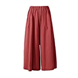 Pantalon Large en Coton et Lin pour Femme Pantalon Décontracté à Taille élastique de Couleur Unie Pantalon de Survêtement Doux ...