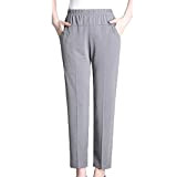 Pantalon Taille Haute élastique pour Femme Pantalon d'été Confortable à Jambe Droite Pantalon de Pyjama de Yoga Léger avec Poches ...