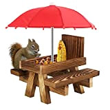 Petyoung Écureuil Table Manger Avec Parapluie Table à Picknig en bois Écureuil Mangeoire De Maïs Durable Titulaire Ornements de jardin ...