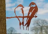 Piquet d'arbre en patine représentant un couple d'oiseaux assis sur une branche avec filetage pour le bois.