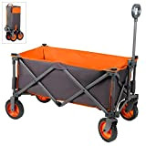 Portal Chariot de Plage Pliable Charrette de Transport à Main Remorque Pliante de Jardin Camping Extérieur Tout Terrain Multifonction, Orange