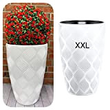 Pot de fleurs rond avec insert amovible Effet 3D décoratif Taille XXL Blanc