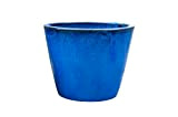 Pot de fleurs rond émaillé en grès, Résistant au gel, Produit de qualité, Bleu royal, 23 cm