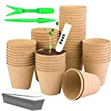 Pots de Fleurs Biodégradables,48 Pièces Pots de Semis Biodégradable de 8 cm,Godets Semis Plantes avec 50 étiquettes de Plantes,Godet Semis ...