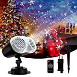 Projecteur Noël Exterieur, Lampe Projecteur LED de Noël avec Télécommande, Etanche IP65 Lumière de Projection Effet Flocon de Neige, Binoculaire ...
