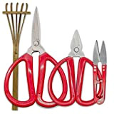 R&R SHOP Lot de 4 outils composé de ciseaux de précision et d’un râteau en bambou pour l’élagage et la ...
