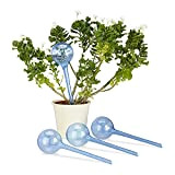 Relaxdays Globes d’arrosage en plastique lot de 4 distributeur eau plantes 2 semaines pot fleurs, bleu