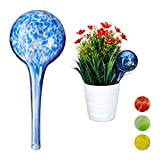 Relaxdays Globes d’arrosage Lot de 2, Distributeur Eau Plantes et Fleurs, Outil de Bureau, Ø 6 cm, Verre, Bleu