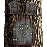 Relaxdays, marron Décoration pour tronc d‘arbre, maison de lutins, elfes, fées, déco de jardin féerique, porte, fenêtres