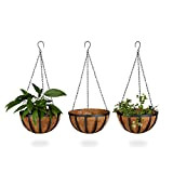 Relaxdays Pot de fleurs suspendu panier plantes coco lot de 3 30 cm diamètre 21 L avec chaîne, marron