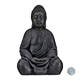 Relaxdays Statue de Buddha Figurine de Bouddha décoration Jardin Sculpture céramique Zen 50 cm, Gris foncé, grisfoncé
