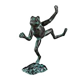 Relaxdays Statue Grenouille dansante sur Un Pied Fonte Fer Sculpture Figurine de Jardin déco,Taille L Vert