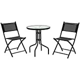 Salon de Jardin Bistro 2 chaises Pliables - Table Ronde dim. Ø60 x 70H cm - Plateau Verre trempé métal ...