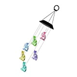 Solar Wind carillons extérieurs LED Couleurs changements chats légers décoration de vent suspendu pour jardin, lampe de carillon de vent ...