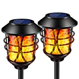 SOLARBABY Solar Lights for Outdoor Metal Flash Flame Lights Real Flame Water Resistant Solar Lights for Garden,Balcon,Indoor and Landscape,2 Sets