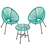 SONGMICS Salon de Jardin, Lot 3 Meubles de Terrasse, Chaises d'Extérieur Acapulco, avec Table en Verre, Turquoise GGF013C02