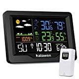 Station météo numérique Kalawen avec capteur extérieur, réveil sans Fil MSF, écran LCD Couleur, Port de Chargement USB, réveil, prévisions ...