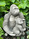 Statue Gorille avec bébé en pierre | Sculpture de jardin reconstituée