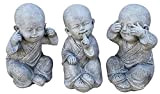 Stone and Style Statuettes en pierre, 3 grands moines Bouddha Shaolin, hauteur : 26 cm, ne rien voir, entendre ni dire