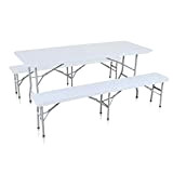 Strattore Ensemble Table 2X Banc de Jardin en Plastique Traiteur Pliante Table Buffet Picnic Plateau Camping Pliable avec Poignée