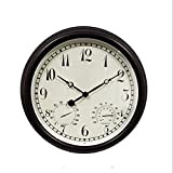 SXNYC Horloge Exterieure Etanche, avec Thermomètre et Hygromètre, Intérieur ou Extérieur, Décoration Murale, pour Jardin, Clôture, Patio