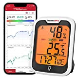 ThermoPro TP358 Hygromètre Bluetooth Thermomètre Intérieur avec Horloge Intégrée, Capteur Fabriqué en Suisse, Thermometre Connecté avec Alerte de Notification Idéal ...