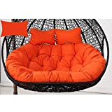 Thicken Hanging Chair Cushion Double Removable Egg Nest Shaped Cushions, 2 Persons Seater Wicker Rattan Swing Pads for Patio Garden,Orange