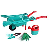 TikTakToo Kit de jardin pour enfants avec brouette 7 pièces Outils de jardin Jouets de jardin avec arrosoir, gants de ...