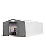 TOOLPORT Tente de Stockage 8x12m Hangar avec Porte coulissante, bâche PVC ignifugée d’env. 720g/m² avec fenêtres dans Le Toit, imperméable ...