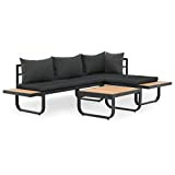 vidaXL Canapé d'angle avec Table et Coussins Aluminium WPC Meuble de Jardin