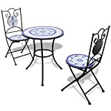vidaXL Set de Bistro mosaïqué Table 60 cm et 2 chaises Bleu/Blanc de Jardin