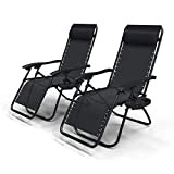 VOUNOT Lot de 2 Chaise Longue inclinable avec Support de Gobelet Amovible Chaise de Jardin Pliable en Textilène Chaise Longue ...