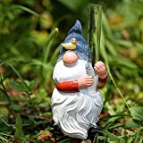 WXCTEAM Gnome de jardin en résine peinte à la main avec deux tubes de pluviomètre en verre pour cour, clôture, ...