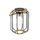 Xanlite SORETRO4 Xanlite-SORETRO4-Lanterne Lampe à Poser LED Solaire-en Verre Effet Cage-Autonomie 6h-Métal et corde-IP44-Blanc Chaud, Noir