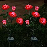 XLUX Lot de 2 lampes solaires d'extérieur en forme de roses décoratives pour jardin, cour, patio, allée, étanche, rouge
