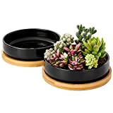 Yangbaga 2pcs Pots de Fleur- Pot de Fleur en céramique , Pot de Plante avec Trou et Soucoupe, Vase décoratif ...