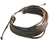 Yesiidor Unisexe multicouche Bracelet style vintage Corde Tricot Cuir véritable Manchette Bracelet Corde Bracelet cuir bracelet, Imitation cuir, marron, As ...